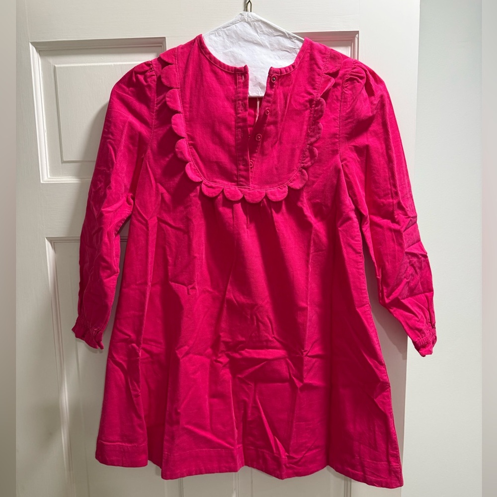 Mini Boden girls scalloped Nora dress in bright pink